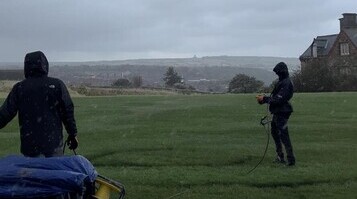 David Popa battling the elements in Whitby - lashing rain