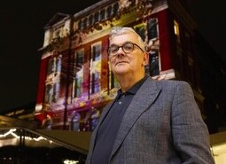 Berwyn Rowlands attends the unveiling of a specially commissioned AI artwork from Ouchhh Studio, made using cognitive technology to visualise brainwaves of the Arts & Film ‘Game Changers’ and projected across the façade of the V&A’s Exhibition Road Courtyard building in London, as part of The National Lottery’s 30th birthday celebrations. 