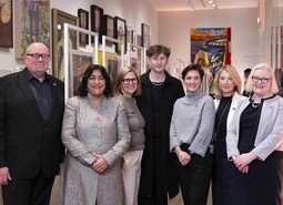 (Left to right) Darren Henley, CEO of Arts Council England, film director, Gurinder Chadha, Alison Rashley, executive artistic director of Television Workshop, artist, Thomas Duke, actress, Vicky McClure, Andria Vidler, CEO of National Lottery operator Allwyn and Baroness Fiona Twycross 