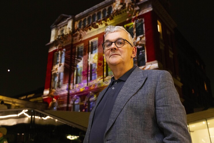 Berwyn Rowlands attends the unveiling of a specially commissioned AI artwork from Ouchhh Studio, made using cognitive technology to visualise brainwaves of the Arts & Film ‘Game Changers’ and projected across the façade of the V&A’s Exhibition Road Courtyard building in London, as part of The National Lottery’s 30th birthday celebrations. 