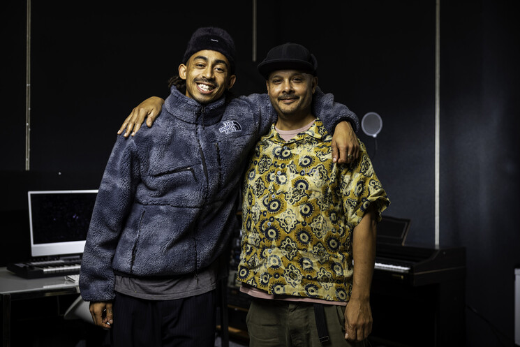 Jordan Stephens (left) reunites with CEO of Audio Active, Adam Joolia
