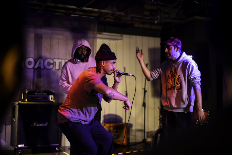 Jordan Stephens performs in Worthing while reuniting with CEO of Audio Active, Adam Joolia