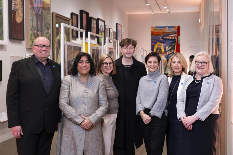 (Left to right) Darren Henley, CEO of Arts Council England, film director, Gurinder Chadha, Alison Rashley, executive artistic director of Television Workshop, artist, Thomas Duke, actress, Vicky McClure, Andria Vidler, CEO of National Lottery operator Allwyn and Baroness Fiona Twycross 