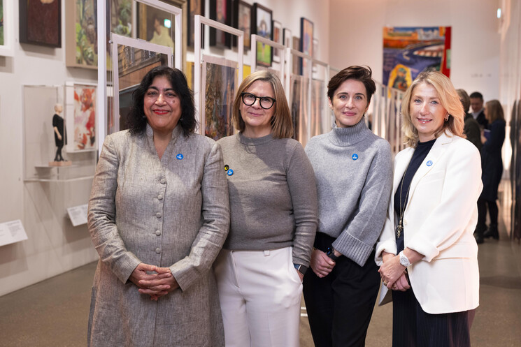 (Left to right) Film director, Gurinder Chadha, Alison Rashley, executive artistic director of Television Workshop, actress, Vicky McClure and Darren Henley, CEO of Arts Council England